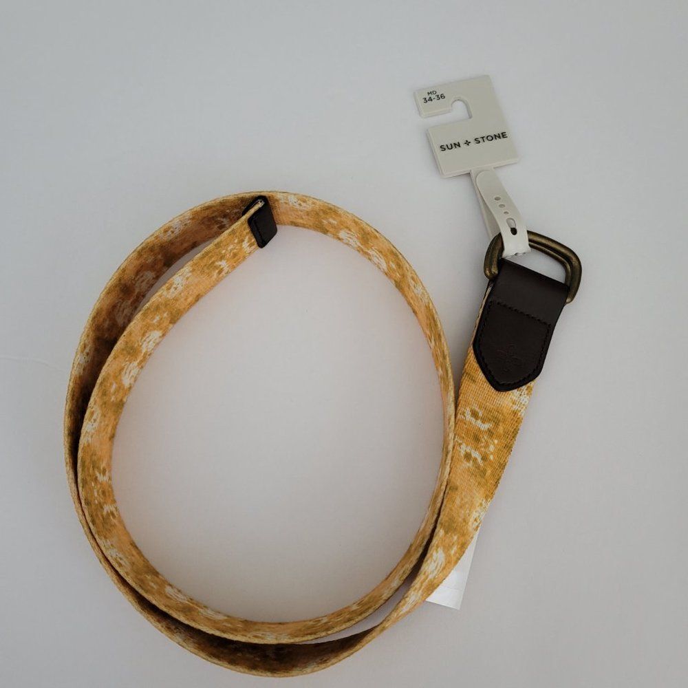 Sun + Stone Men's Geo D-Ring Web Belt With Faux-leather Trim